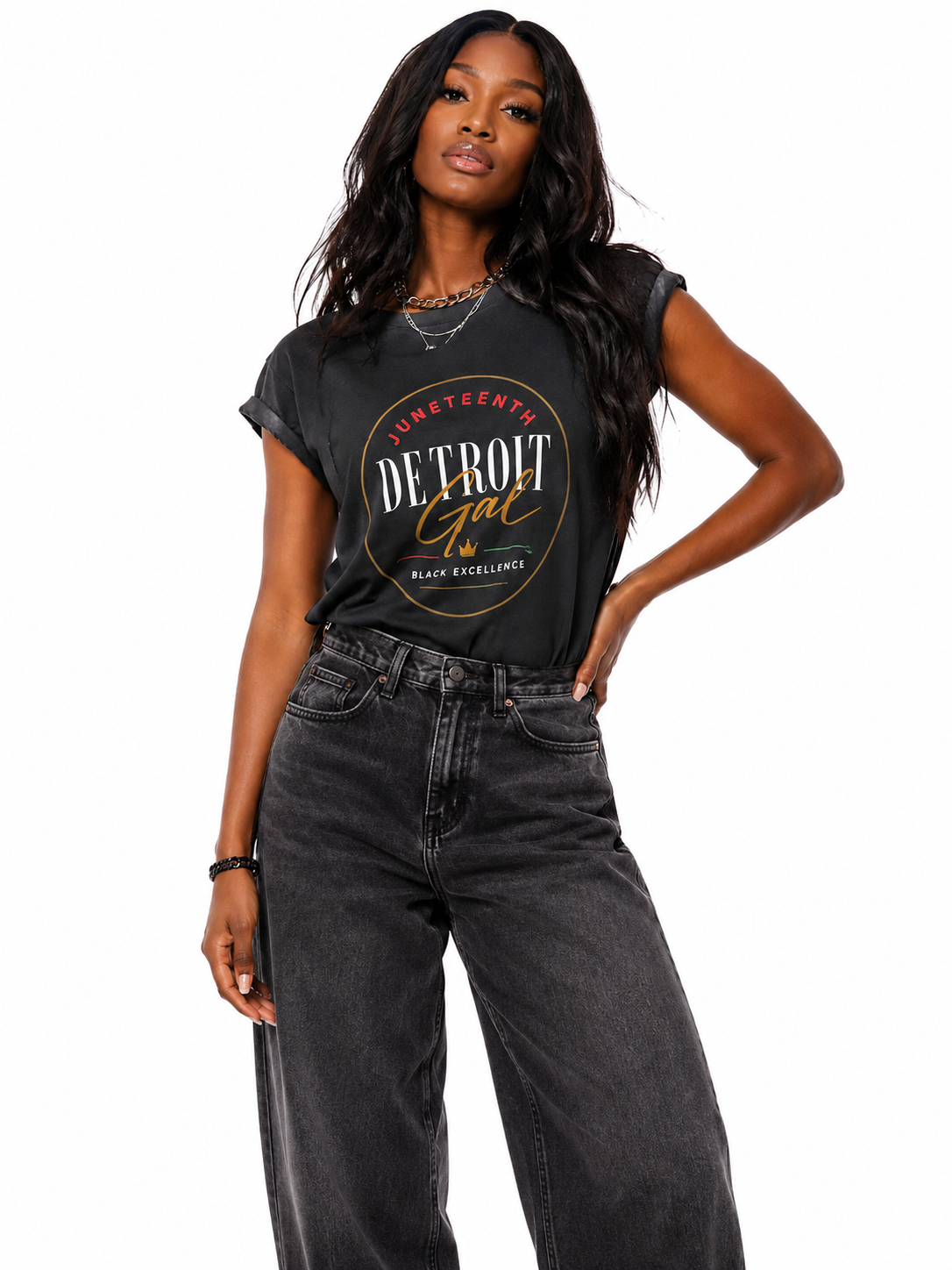 Juneteenth Detroit Gal Rolled Sleeve Tee